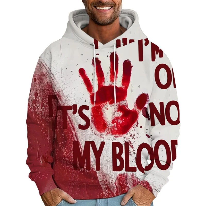 Bloody Life-saving Letters 3D Printed Men's Bloody Hoodie Funny Halloween Sweatshirt Mens Hoodie Casual Horror Hoodie Sweatshirt