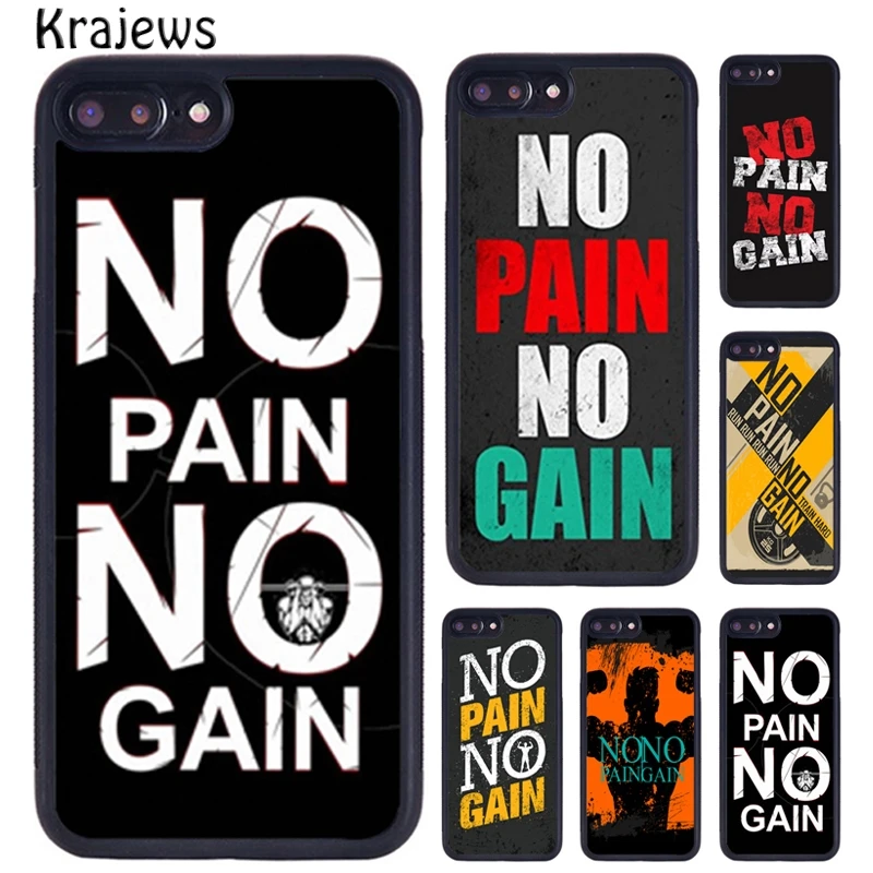 Krajews No Pain No Gain Gym Fitness Quote Phone Case For iPhone 16 15 14 XR XS 11 12 mini 13 Pro MAX Plus cover coque