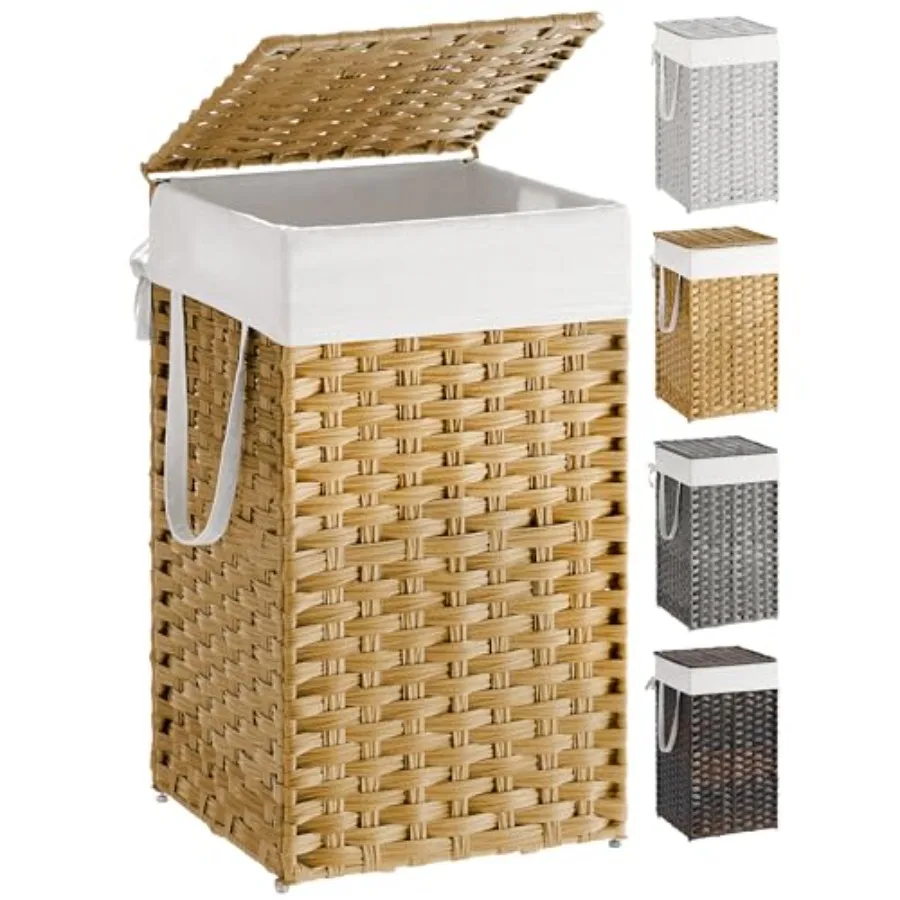 

Laundry Hamper with Lid, 17.2 Gaon Synthetic Rattan Cothes aundry Basket with id and Handes, Foldable, Removable Liner, UCB1N01