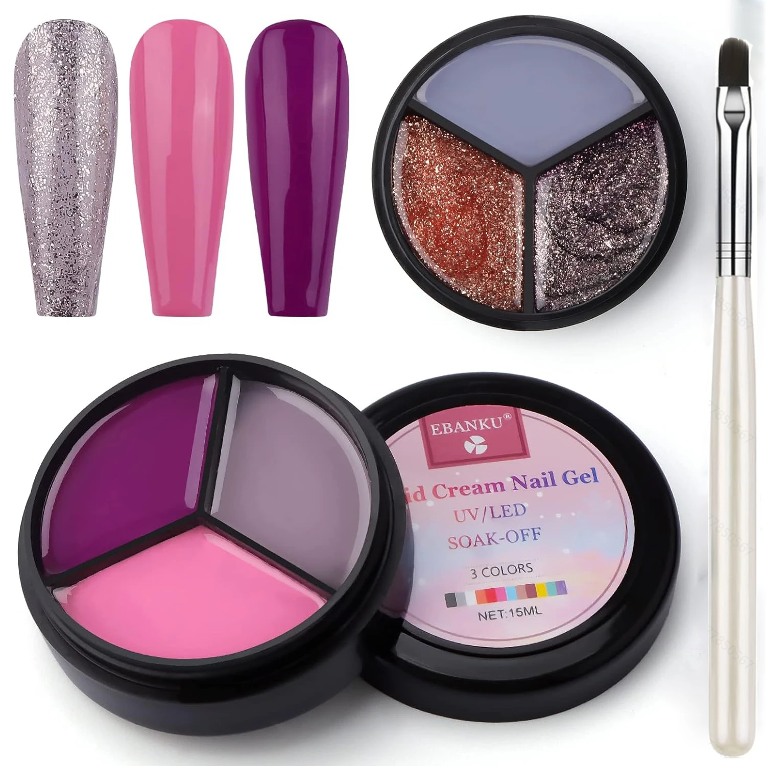 

Ebanku Nail Polish Nail Polish Set, Three-In-One Nail Polish Color Solid Cream with Nail Brush, Semi-Permanent Nail Polish, Nail Design Salon Nail Polish