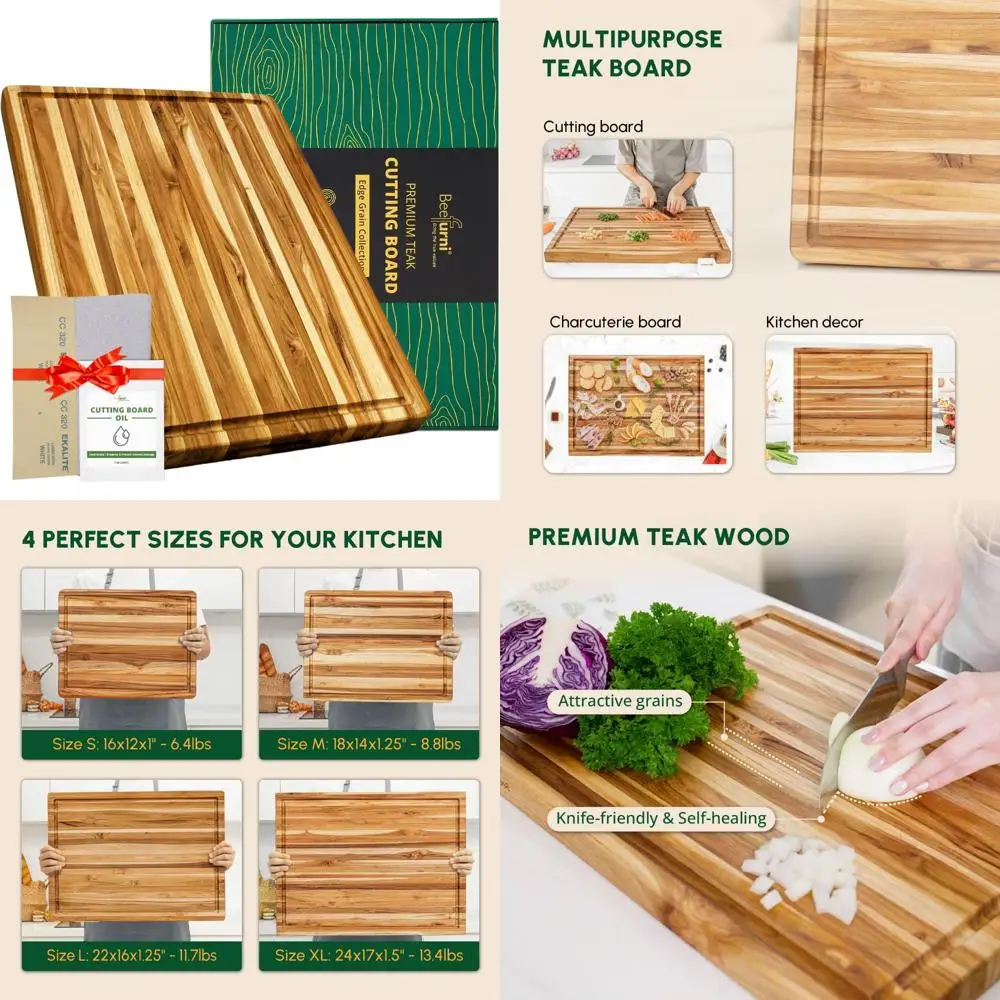 

Очень большая разделочная доска из тикового дерева с канавкой для сока и рукояткой, идеально подходит для использования на кухне и мясной блоки.