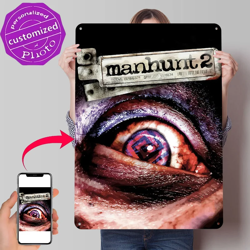 Manhunt 2 Video Game Cover 3D Texture Printed Poster Custom Vintage Metal Tin Plate Sign for Wall Art Room Decor Home Decoration