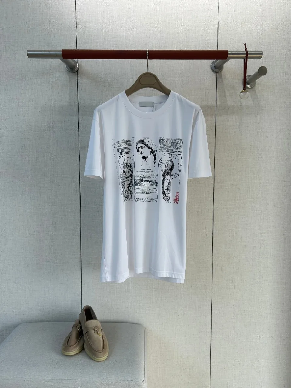 Mens Old Money Style High Count Combed Long Staple Cotton Art Printed Loose Casual Spring Summer Short Sleeve T Shirt