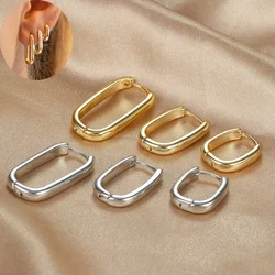 3PCS Vintage Stainless Steel U-Shape Hoop Earrings Set for Women Geometry Circle Square Earring Piercing Jewelry aretes mujer