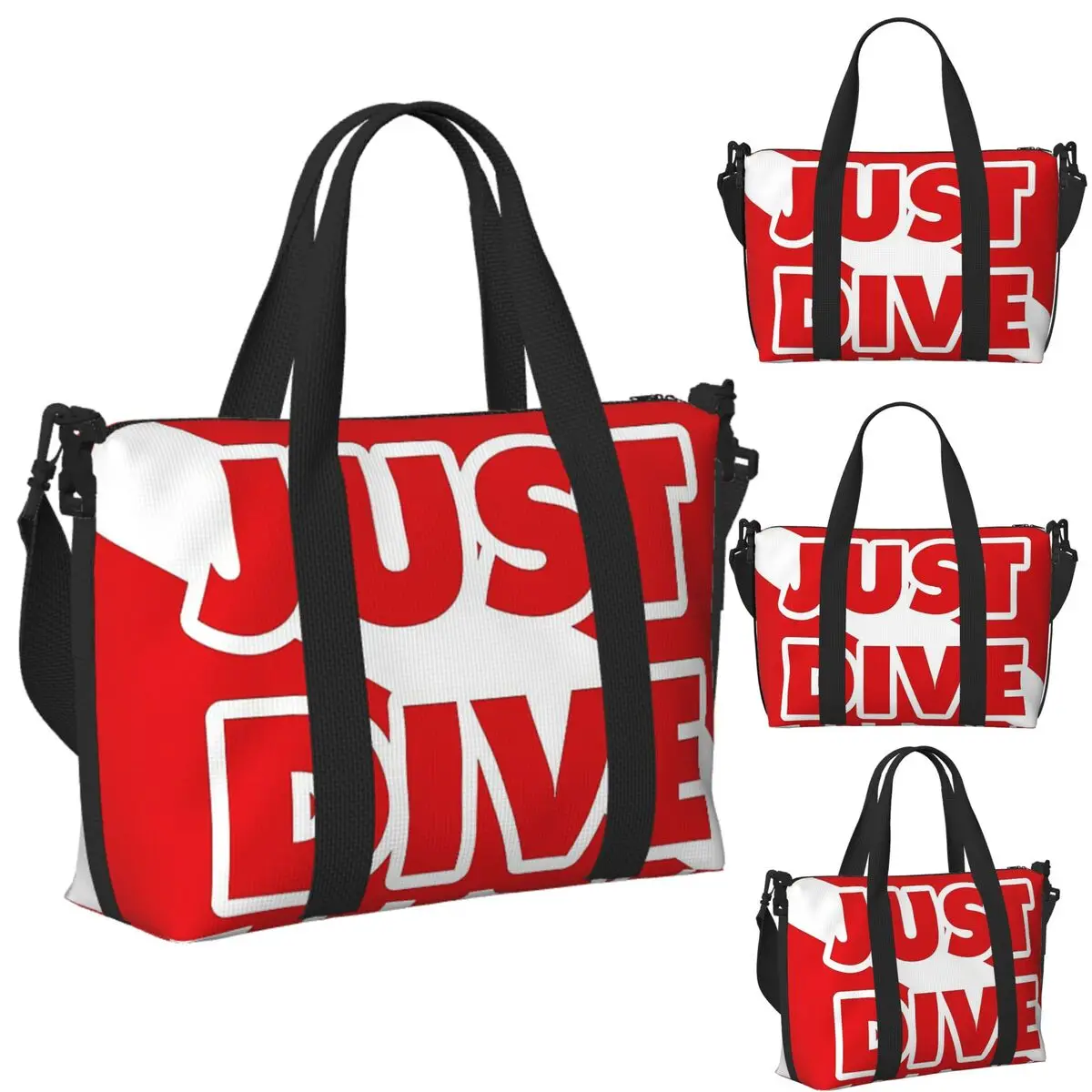 

Пользовательские Just Dive, подводное плавание с флагом, пляжная дорожная сумка, большая вместительная сумка для спортзала, спортивная женская дорожная сумка для покупок