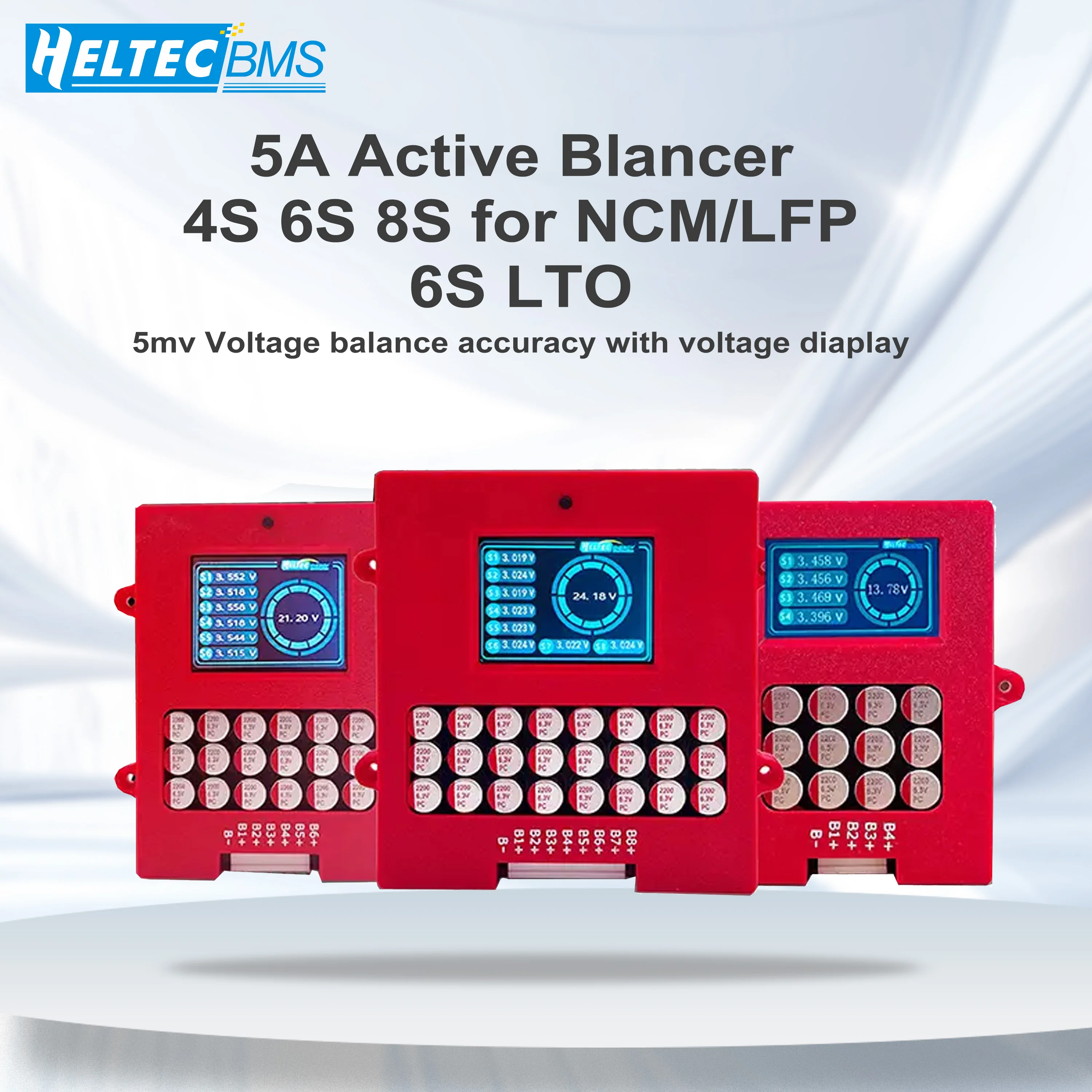 Heltecbms 5A Lipo/LiFePO4/LTO Battery Cell Active Balancer with Voltage Display 4S 6S 8S 12V Lithium Battery Active Equalizer