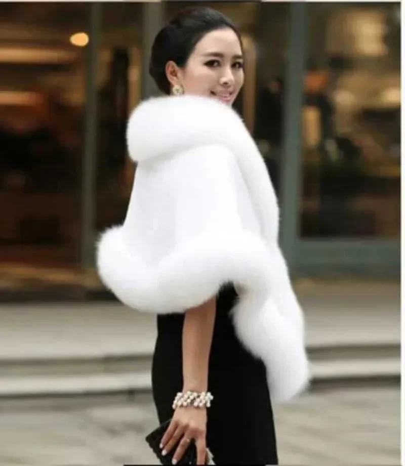 Women Fashion Faux Fur Shawl New Solid Colors Furry Cloak Elegant Autumn Winter Bride\'s Clothing Chic Warm Shawl All-Match Cloak