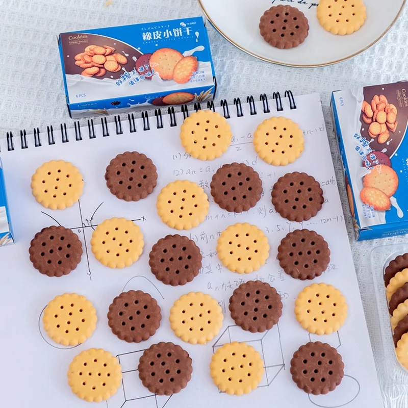 Borrador de galletas de Chocolate de simulación linda de dibujos animados, forma de galleta creativa, papelería de aprendizaje, regalos para niños, nuevo, 1 caja