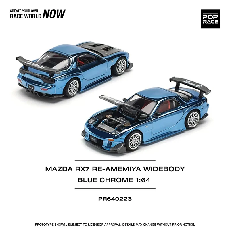 PreSale POP RACE 1:64 RX7 FD3S RE Amemiya Chrome Blue Diecast Diorama Car Model Toy