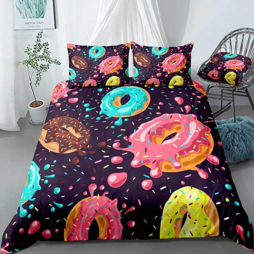 

Donuts Duvet Cover Set Pink Chocolate Lemon Blue Mint Donuts Bedding Kids Boys Girls Food Quilt Cover Queen Bed Set Dropship