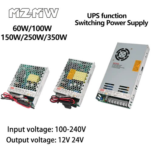 Fuente de alimentación conmutada Función UPS 60W 100W 150W 250W 350W 100-240V CA a CC 12V 24V Función de carga Unidad industrial SMPS