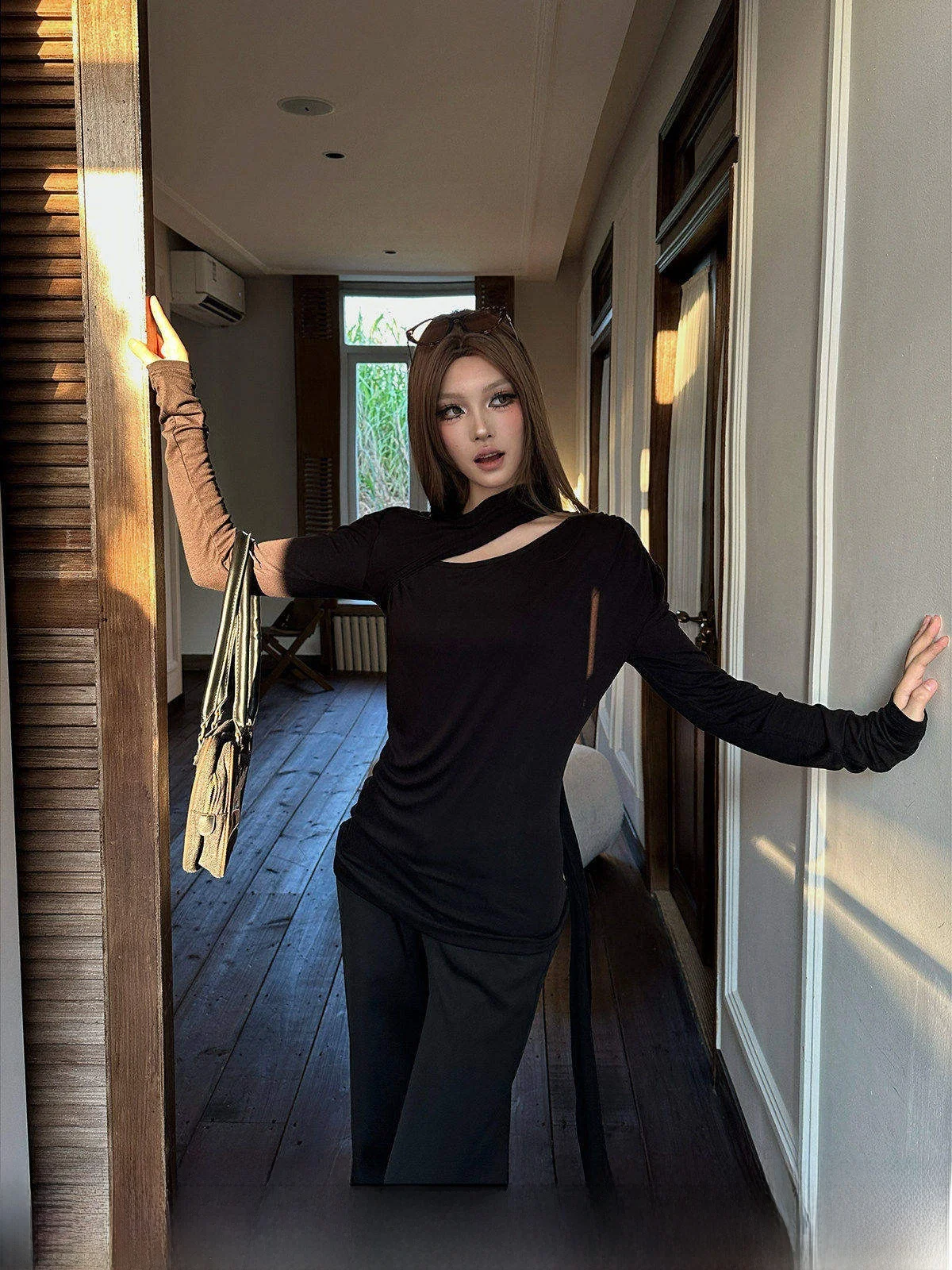 American Style Long Sleeve Hollow out T-Shirt Women's Slim Fit Inner Wear Top GOGO BURN Design Sensation Fashionable Autumn