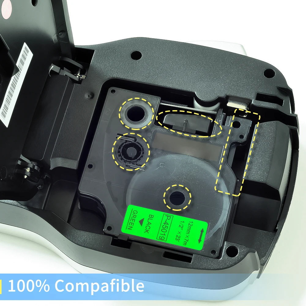 Kompatybilne etykiety Dymo D1 45019 czarne na zielonym 12mm do drukarki LM160 - Taśmy do drukarek Dymo, wstążki do drukarek