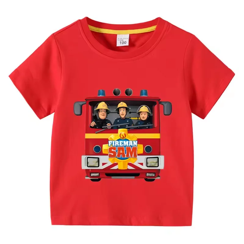 Lustiges T-Shirt mit Cartoon-Motiv von Feuerwehrmann Sam für Kinder, Sommer, 3 bis 10 Jahre, Oberteile für Mädchen und Jungen, tolles Freizeit-T-Shirt. – Detail 2