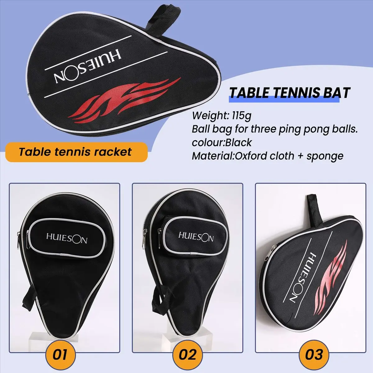 A3#(Upgraded) 168F  Professional Pong Case Cover with Balls Bag or Table Tennis Rackets Bat Bag Oxford(Black)