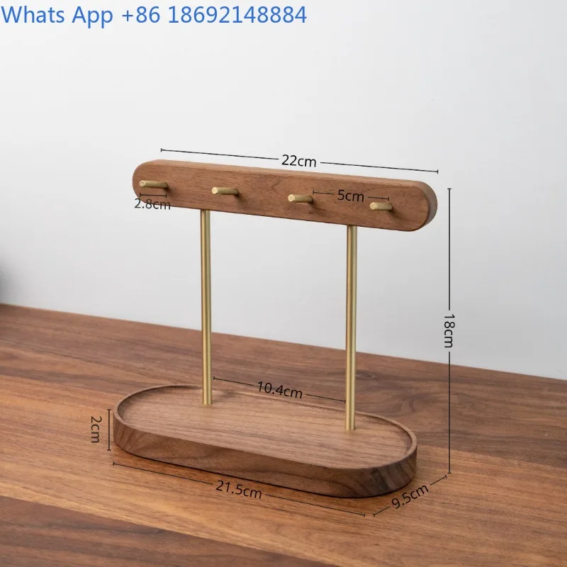 

Home Wooden Desktop Key Jewelry Rack Double Layer Storage Rack Office Desk Black Walnut Brass Organizer