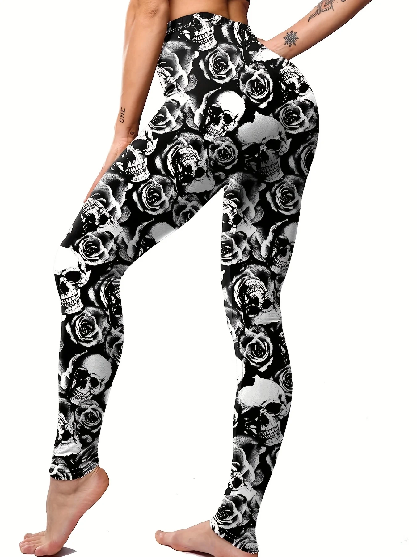 Women\'s Skull Print High Waist Long Fit Fashion Tight Outdoor Sports Casual Underpants