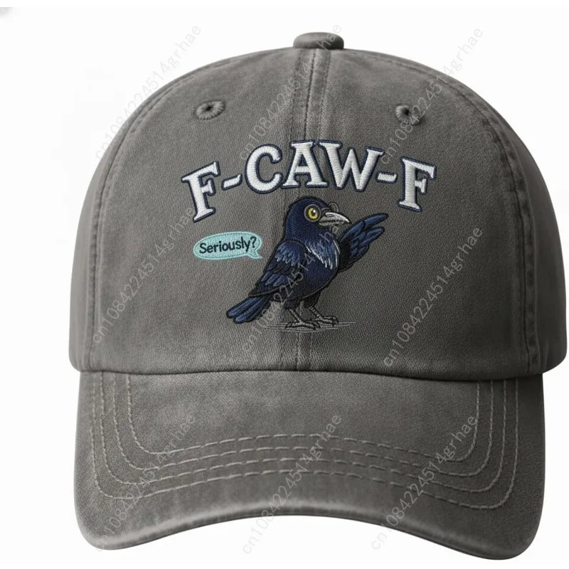 قبعة بيسبول مطرزة من F-CAW-F Serious Crow للرجال والنساء | قبعة أبي قطنية مغسولة عتيقة قابلة للتعديل باللون الرمادي #2