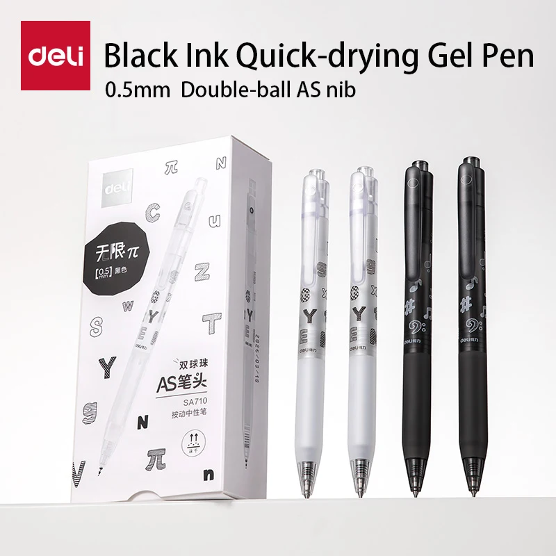 Deli 12pcs 0.5mm Black Ink Quick-dry Gel Pens School Supplies Office Supplies Signing Pen Stationery Gift