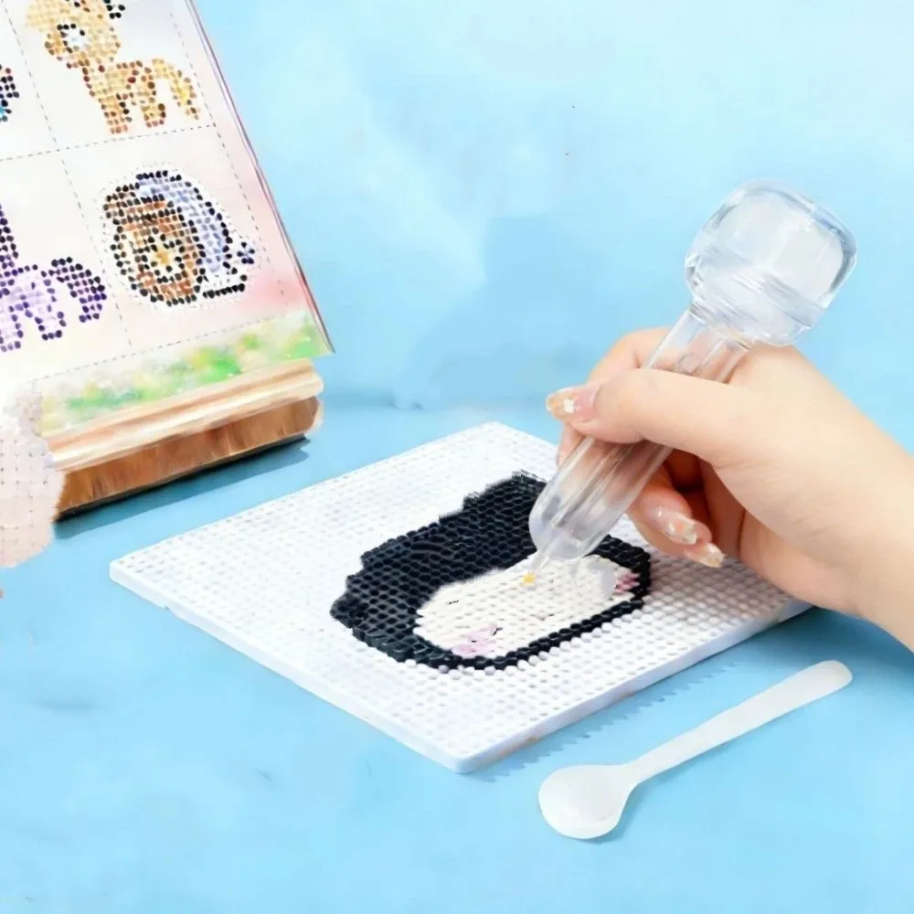 Transparent Press-Type Bead Pen 3D Pixel Puzzle Anti-slip Automatic Press Bead Pen Ergonomic with Bead Containers
