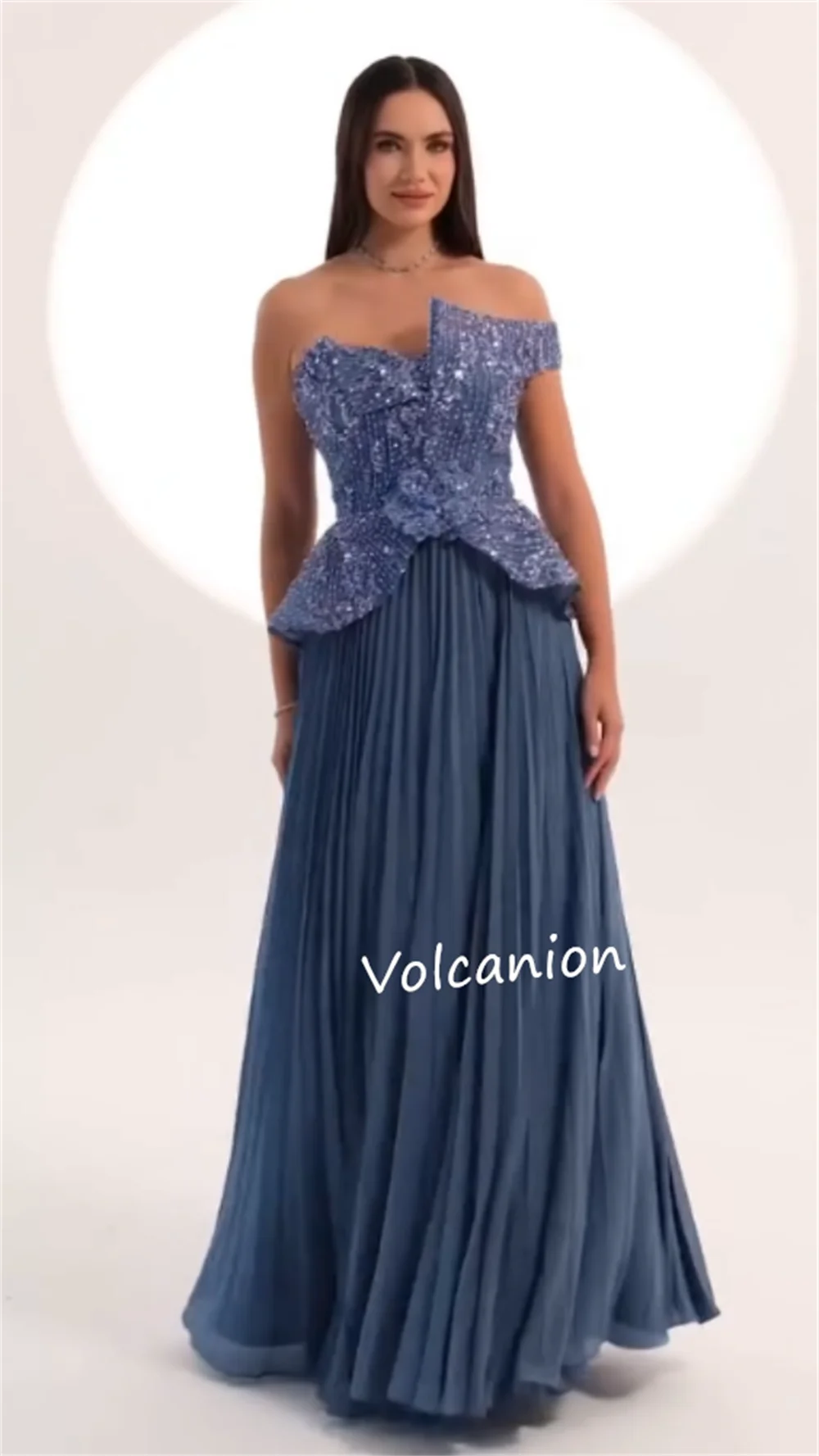 Индивидуальные шифоновые плиссированные платья трапециевидной формы на одно плечо с блестками, длинные платья на заказ, вечерние, изысканные, блестящие