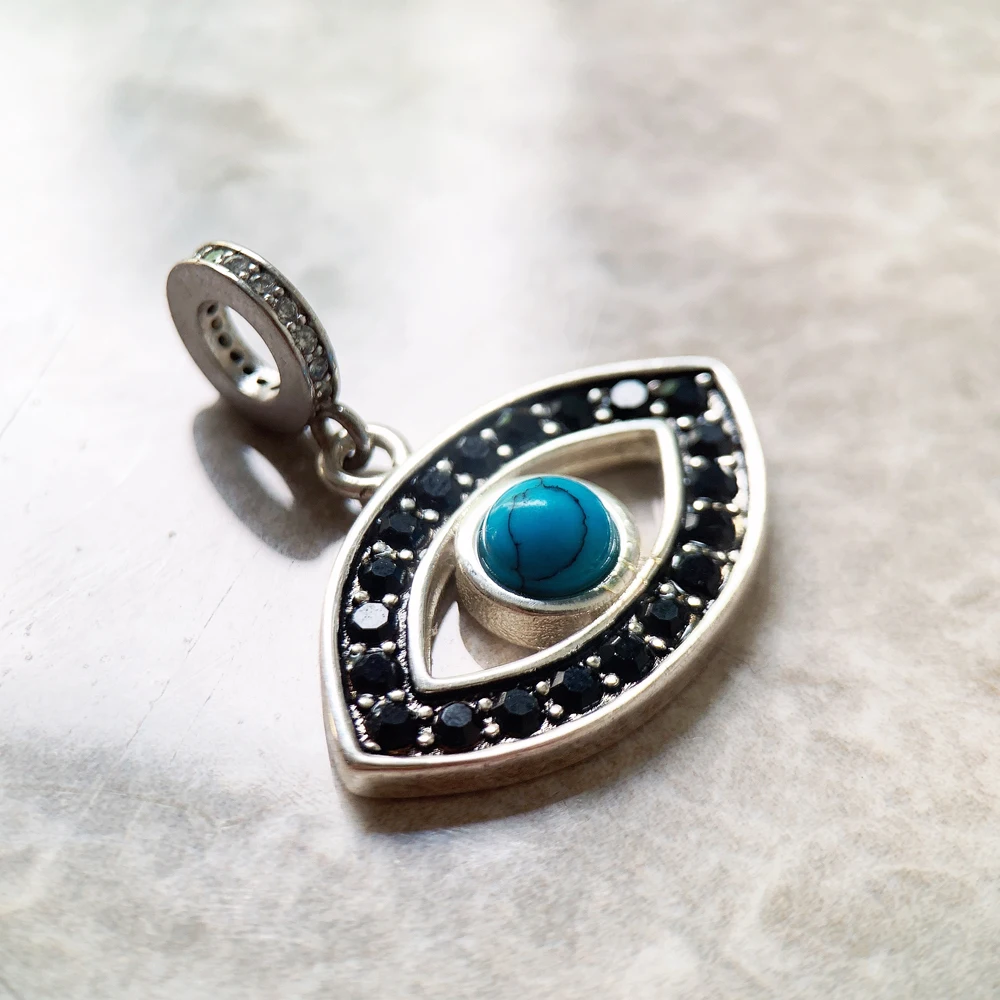 925 Sterling Silver Blue Turquoise Turkey Eye Charm Pendants New Fashion Vintage Lucky Gift Jewelry Accessories For Women Men