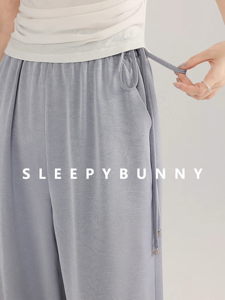 High Waist Summer Wide Leg Pants for Women Lightweight Loose Fit Elastic Waist Lounge Trousers Drawstring Flowy Casual Palazzo