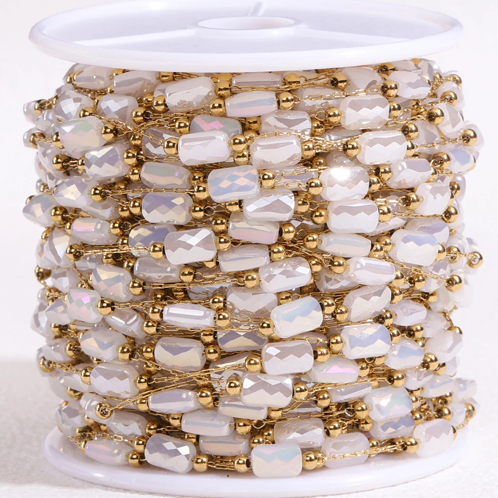 No Fade 2Meters 1Meter Stainless Steel Crystal Natural Stone Beads Chains for Necklace Bracelet Jewelry Making DIY High Quality