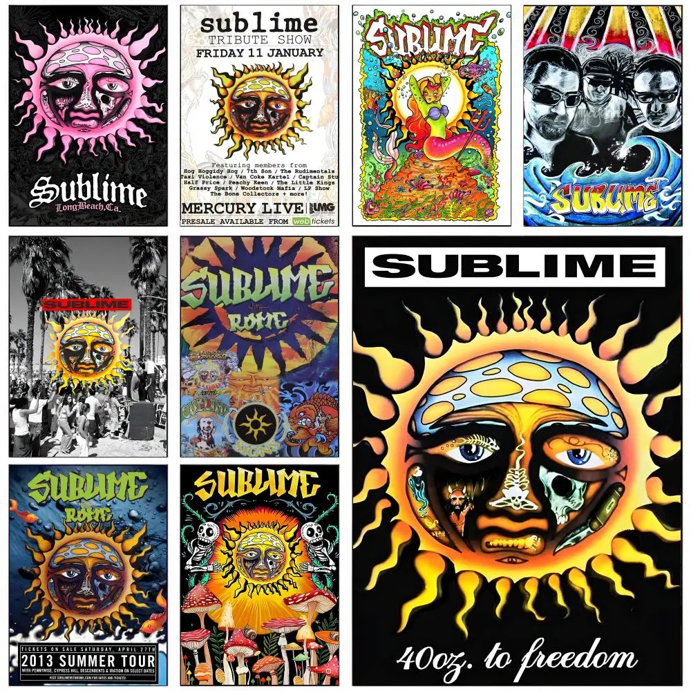 S-Sublime Classic Band Poster Removable Wall Sticker Self Adhesive Art Mural Home Office Living Room Dining Room Wall Decor