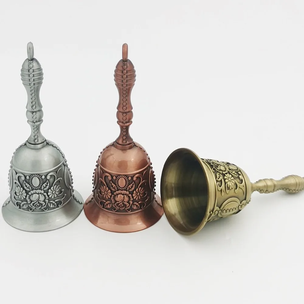 Fashionable Clear Sound Hand Bell Bronze Metal Retro Rose Church Bell Pet Training Bells For Restaurant Bar Jingle Church School