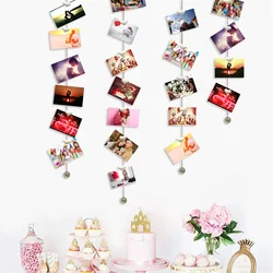 1.5M Magnetic Photo Rope Cable Wire Including 8 Beige Heart Magnets Postcard Picture Hanging String Wall Display Photo Holder