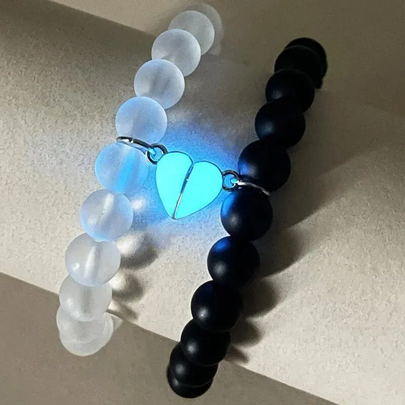 Handmade Crown Beaded Charms Bracelet Luminou Heart Glow In The Dark Couple Bracelet for Lover Men Women Fluorescent Gift