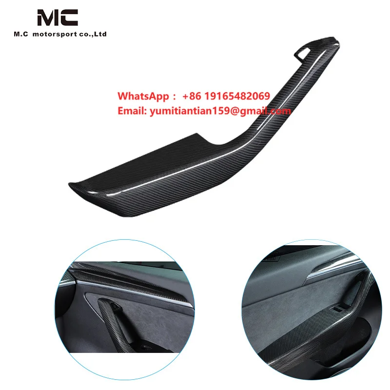 Acessórios de Interior de Carro em Fibra de Carbono Seco, Capas para Apoios de Braço das Portas Dianteira e Traseira para Tesla Model 3/Y 2019-IN