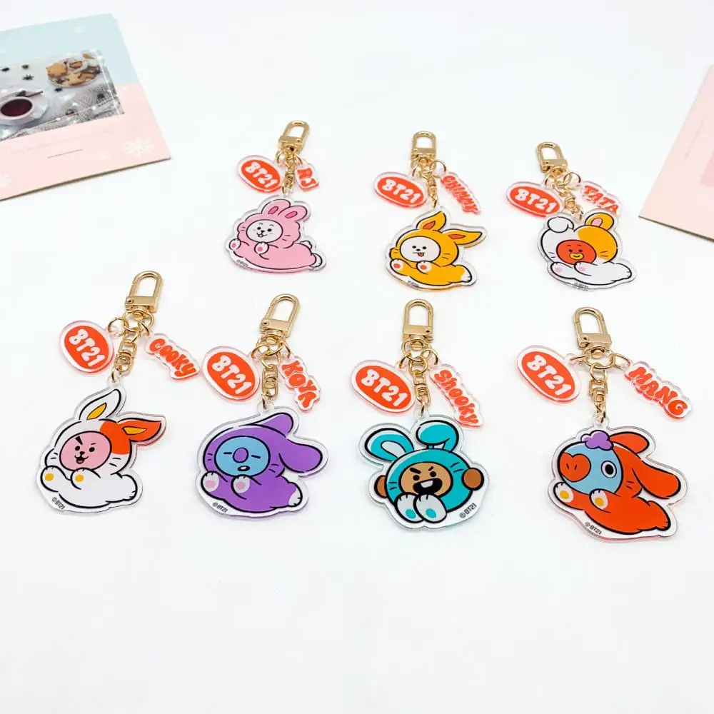 Kawaii BT21 Anime Tata Rj Chimmy Cooky Shooky Mang Koya Year of The Rabbit Series Cartoon Acrylic Keychain Bag Ornament