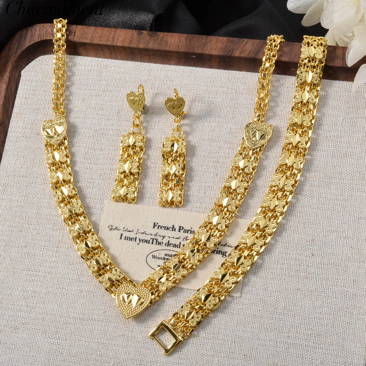 

Newly Arrived Love Heart Jewelry Set Women v Shape Originality Necklaces Mom Copper Bracelet Chain Birthday Drop Earrings Party