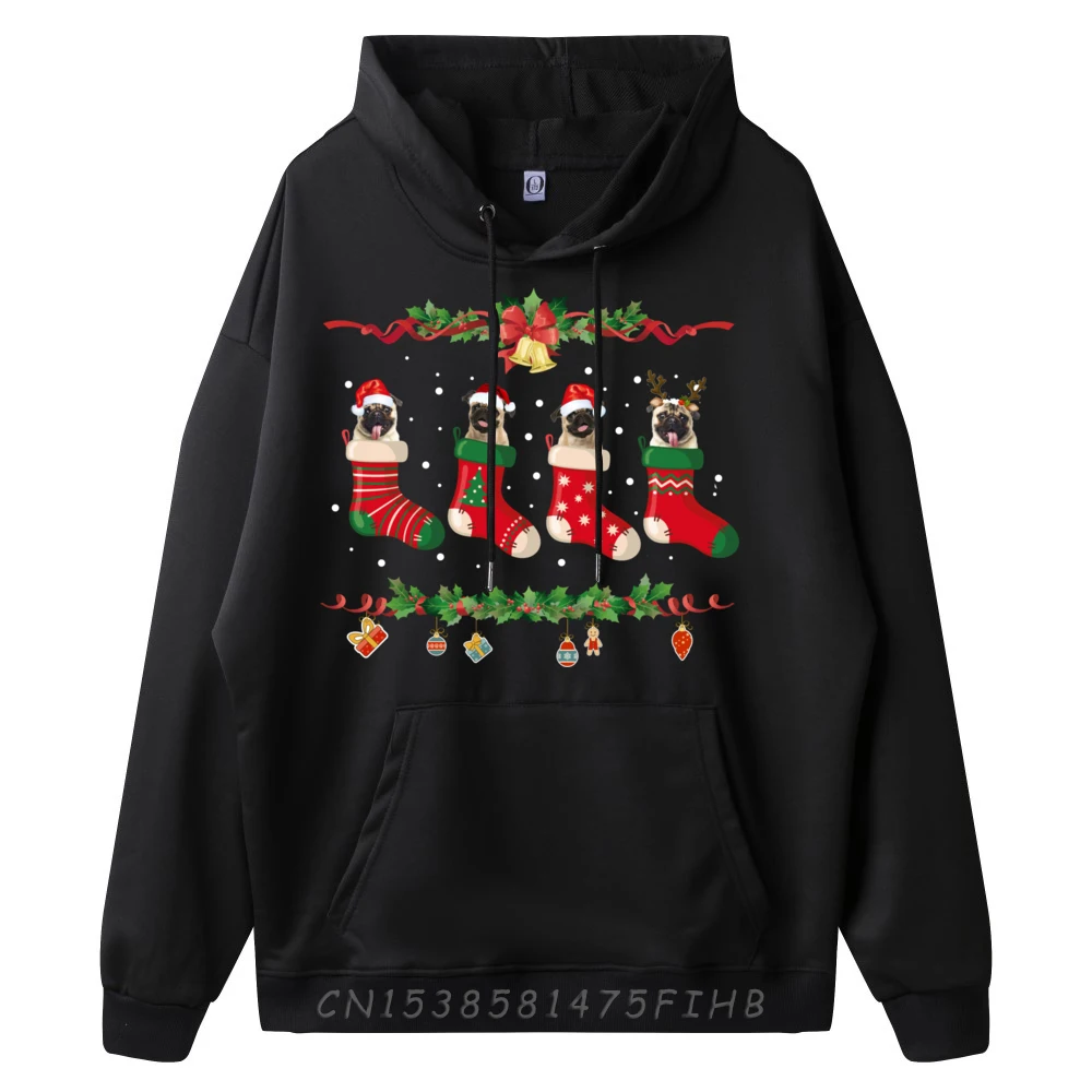 Pug Christmas Hoodie Stocking Dog Xmas Sweater Men Pullover Hoodies High Quality Mens Anime Pullover Hoodies Vintage