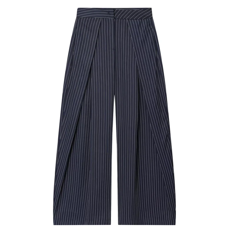 HXAO Damesbroek Baggy Wijde Broek Voor Vrouw Minimalistische Geplooide Streep Casual Broek Dames Kantoor Groen Oversize Pakbroek