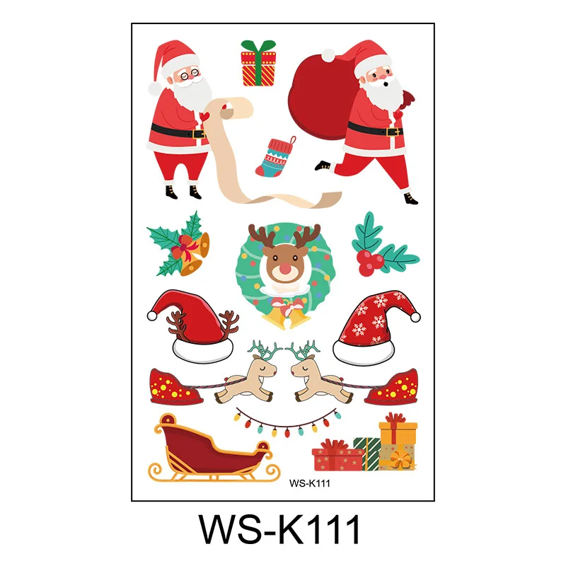 Children Christmas Temporary Tattoo Stickers Santa Claus Snowman Cartoon Animal Tattoo Transfer Paper Kids Cute Body Decoration