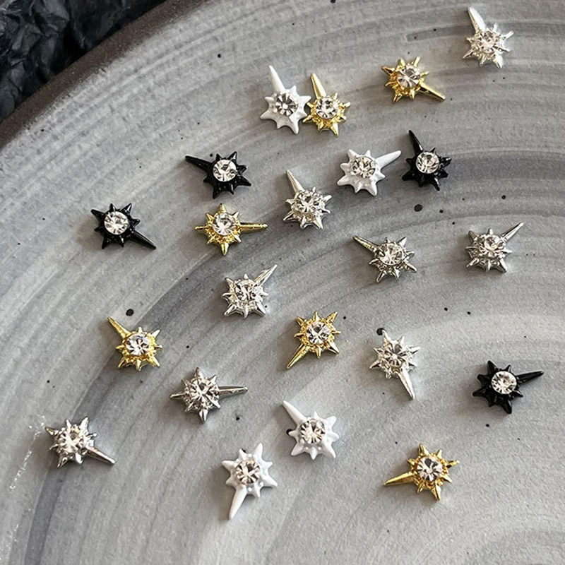 5Pcs Cross Star Nail Art Charms Punk Style 3D Alloy Glitter Diamond Luxury Crystal DIY Manicure Accessories