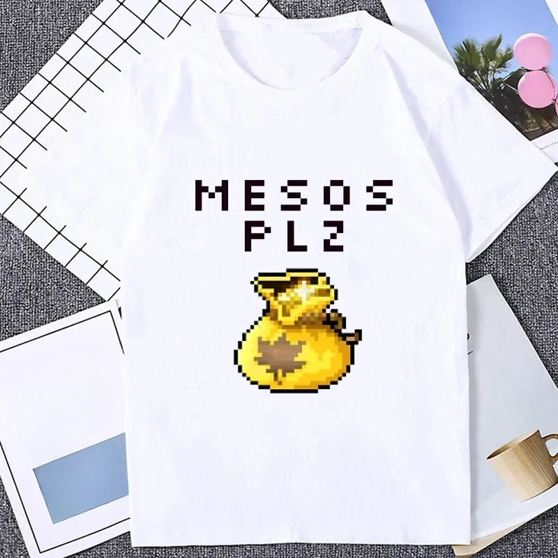 heavyweight MapleStory Kawaii Funny Printed Buddy Personalize Homme Korea Style Hot Game Fans Otaku Clothing Harajuku Tees