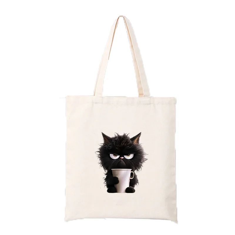Canvas Bag High-Definition Digital Printed Shopping Bag Cat Pattern Environmentally Friendly And Portable Linen Bag ﻿
