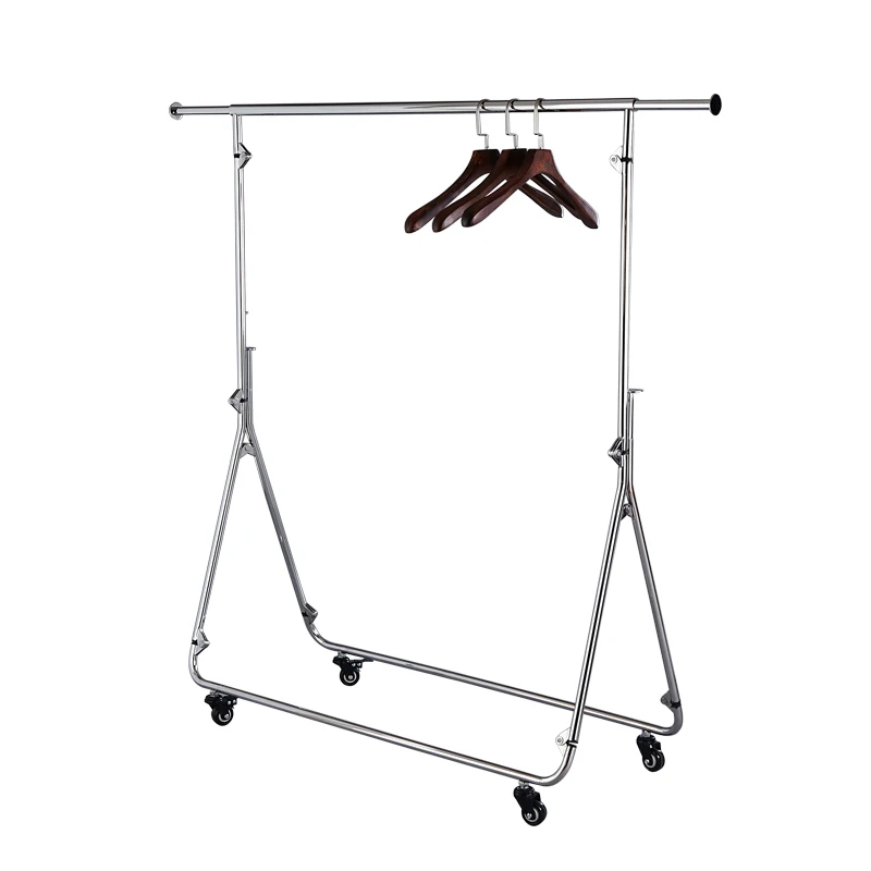 Stainless steel folding rack, removable display rack, clothing display rack, pulley push-pull horizontal bar telescopic middle