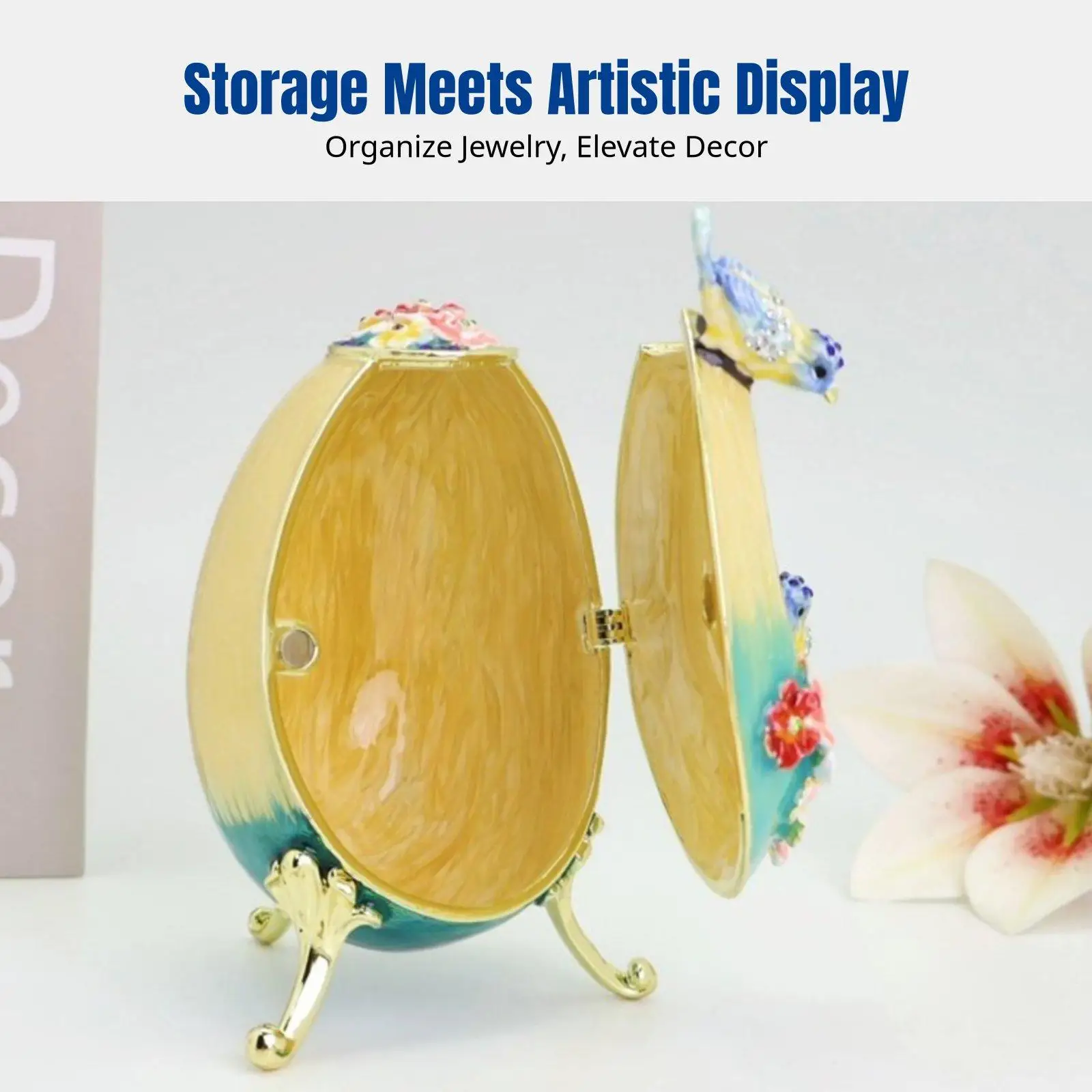 Decorative Enamel Jewelry Box for Women with Elegant Bird Artwork and Metal Craftsmanship