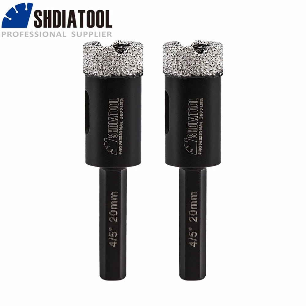 

SHDIATOOL 2pcs 20mm Diamond Vacuum Brazed Drilling Core Bits Hexagon Shank Porcelain Tiles Crowns Granite Marble Hole Saw Tools