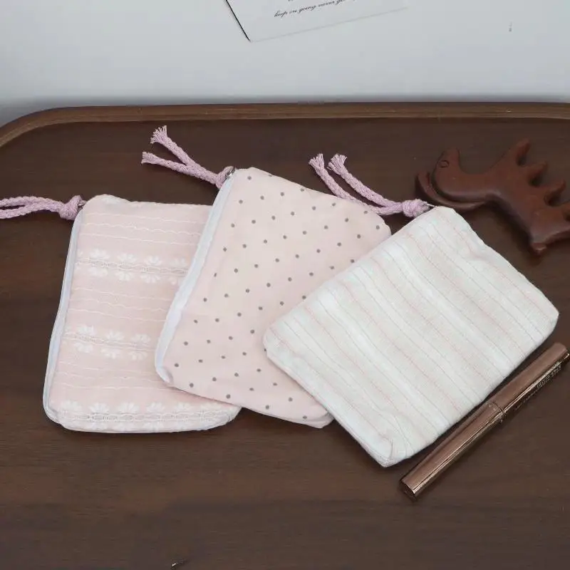 Rosa gestreifte Damen-Make-up-Tasche, niedliche Geldbörse, Mini-Kosmetiktaschen, tragbare Aufbewahrungstasche für Schlüssel, Kopfhörer, Lippenstift, Münzbörse – Detail 3