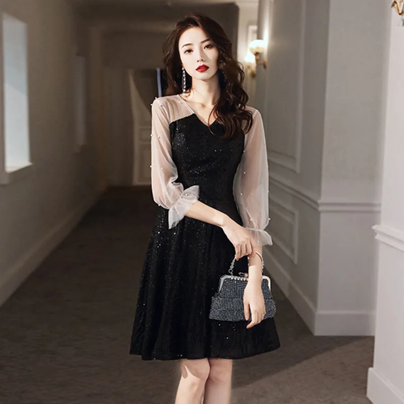 DongCMY Luxury Evening Cocktail Dresses Spring And Autumn New Banquet Hepburn Black Prom Dress For Women 2025