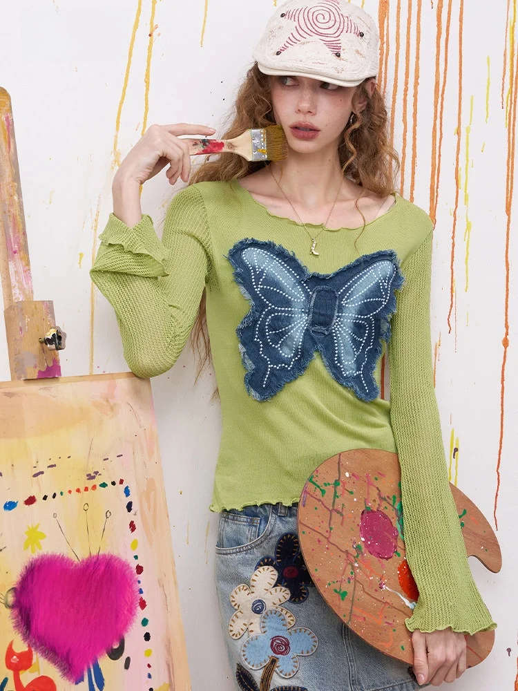 

Millennium Party Bell Sleeve Knitted Long Sleeve Women's Slim Fit Top Design Casual Style Summer Fashion Top