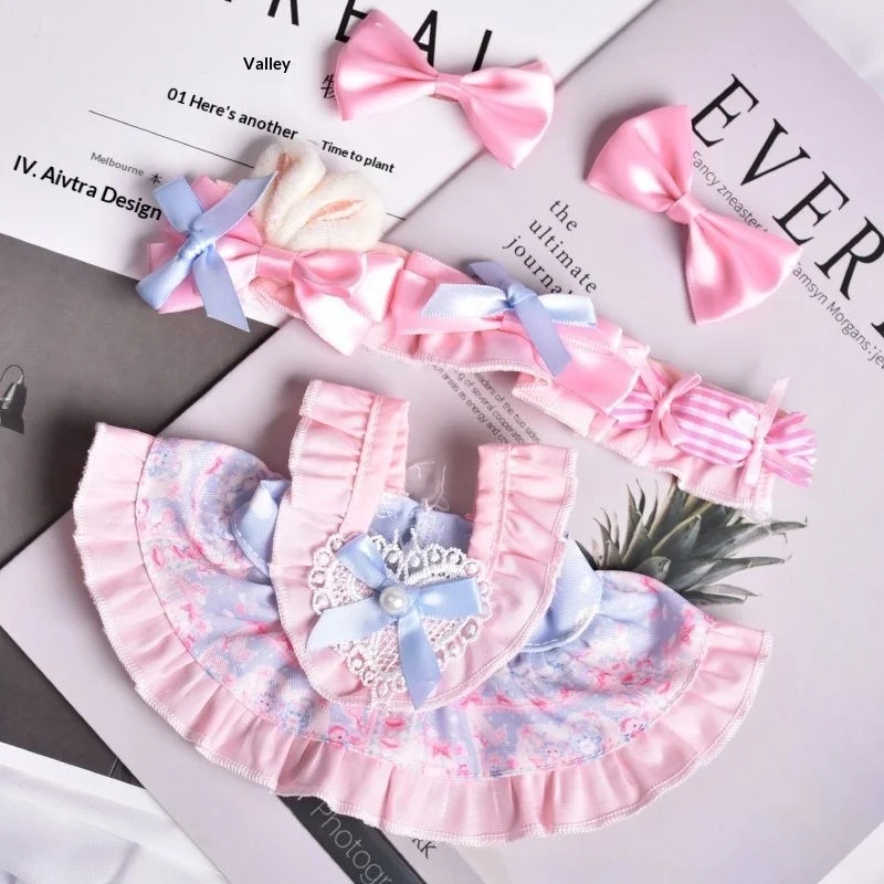 Ropa para Muñecas Wakuku de 20cm, 18cm y 32cm, Vestido Lolita Blanco y Negro con Lazo y Pinzas para el Cabello, Compatible con Muñecas de Peluche Jellycat Little Series