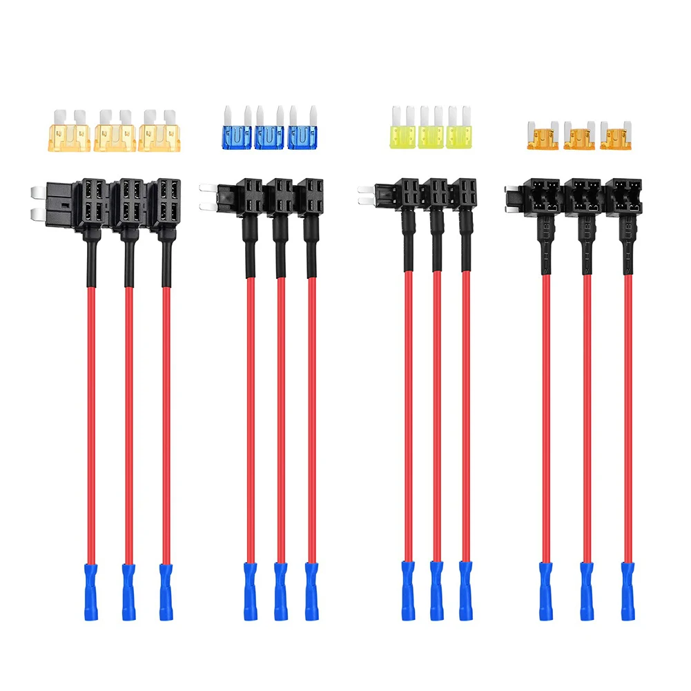 12Pack 12V Add A Circuit Fuse Holder Kit ATO For ATC ATM APM Adapter For Car Truck SUV Motorcycle Boat RV Electrical Accessories