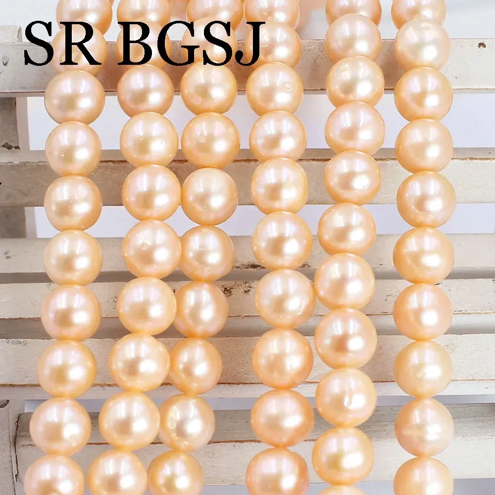 

9-10mm AAA Round Genuine Natural Freshwater Pearl Pink Beads For Jewelry Making DIY Bracelet Necklace Earrings 14"